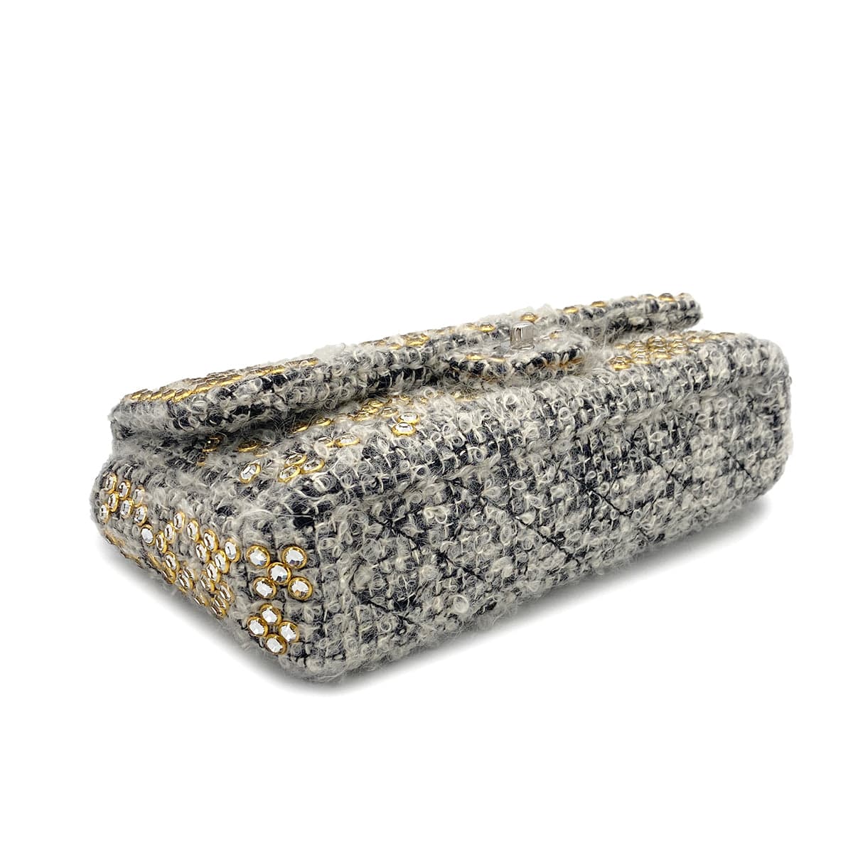Luxury Promise Japan VINTAGE CHANEL MATELASSE CHAIN SHOULDER BAG GRAY RHINESTONE TWEED SILVER HARDWARE 90318186