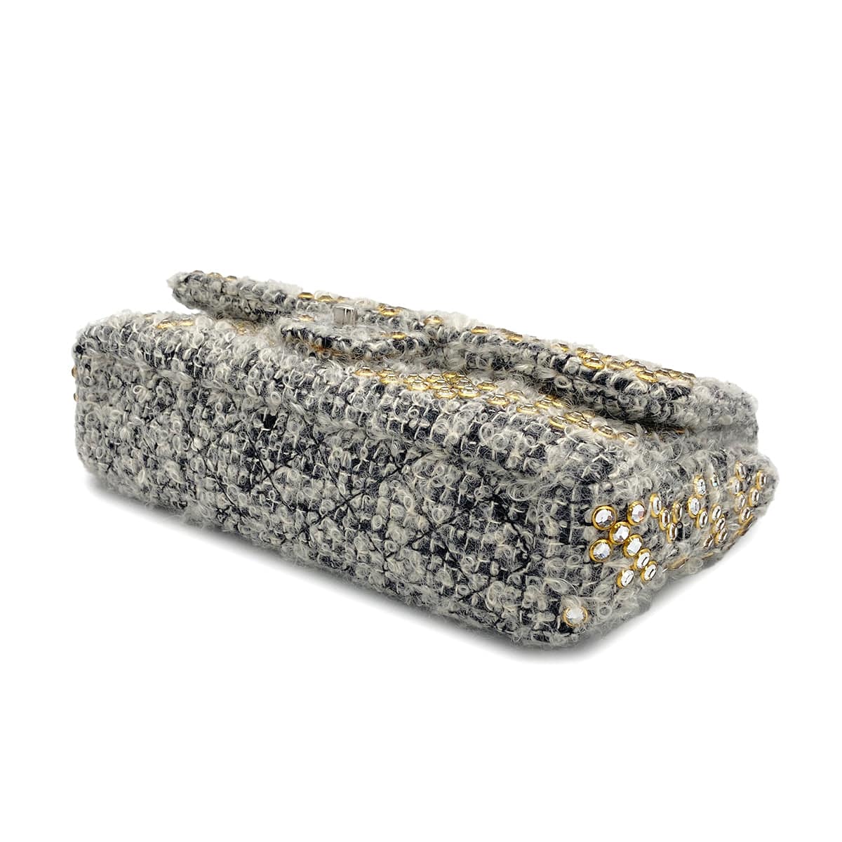 Luxury Promise Japan VINTAGE CHANEL MATELASSE CHAIN SHOULDER BAG GRAY RHINESTONE TWEED SILVER HARDWARE 90318186