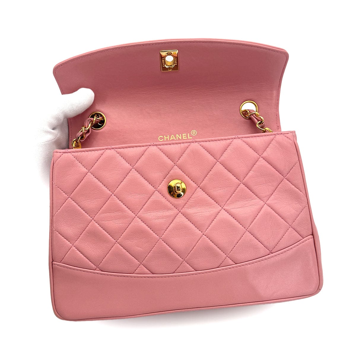 Luxury Promise Japan VINTAGE CHANEL MATELASSE CHAIN SHOULDER BAG PINK LAMB SKIN GOLD HARDWARE 90323093