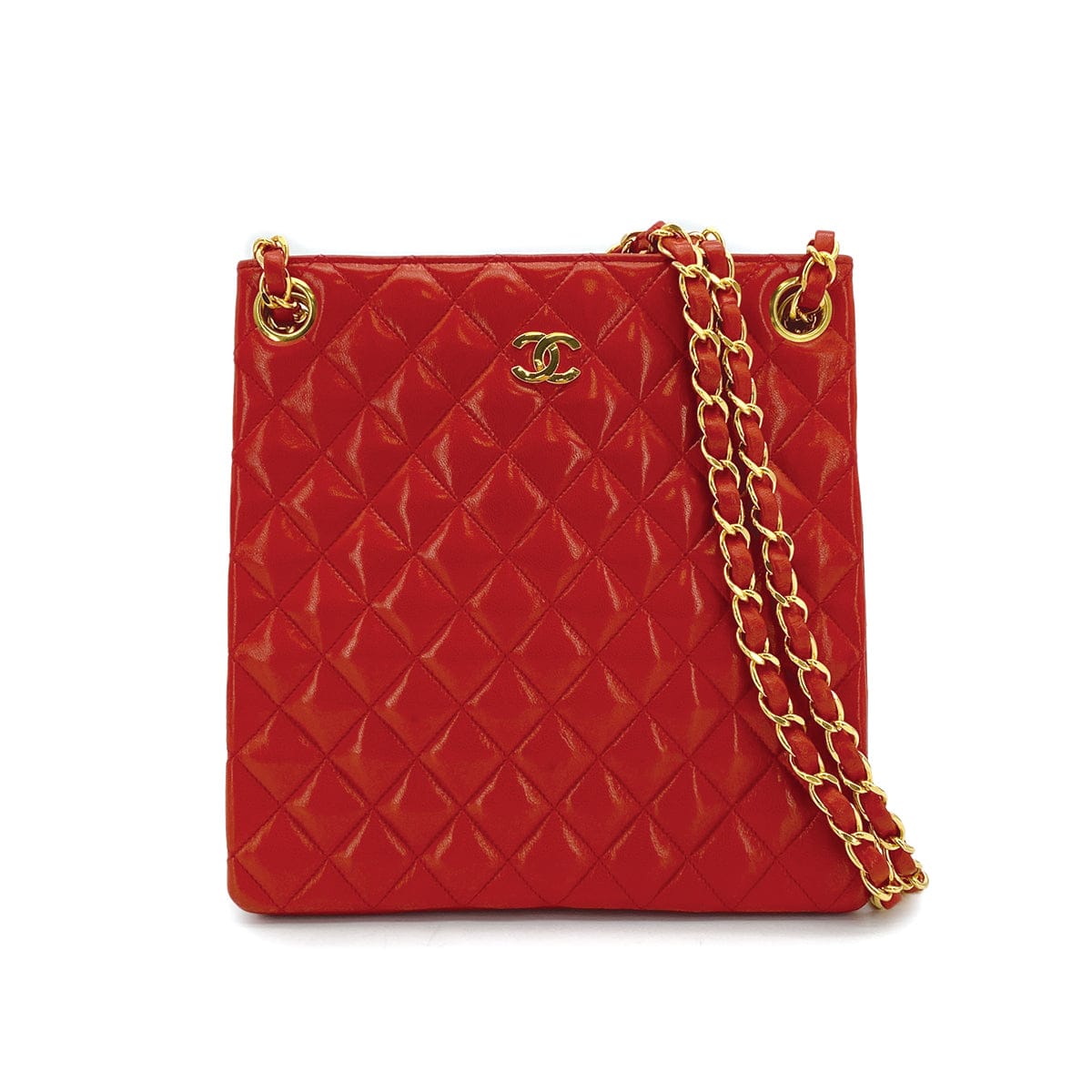 Luxury Promise Japan VINTAGE CHANEL MATELASSE CHAIN SHOULDER BAG RED LAMB SKIN GOLD HARDWARE 90311877
