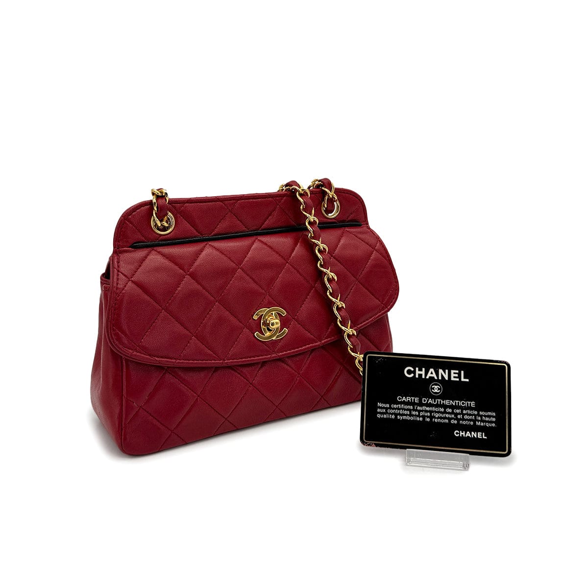 Luxury Promise Japan VINTAGE CHANEL MATELASSE CHAIN SHOULDER BAG RED LAMB SKIN GOLD HARDWARE 90321013