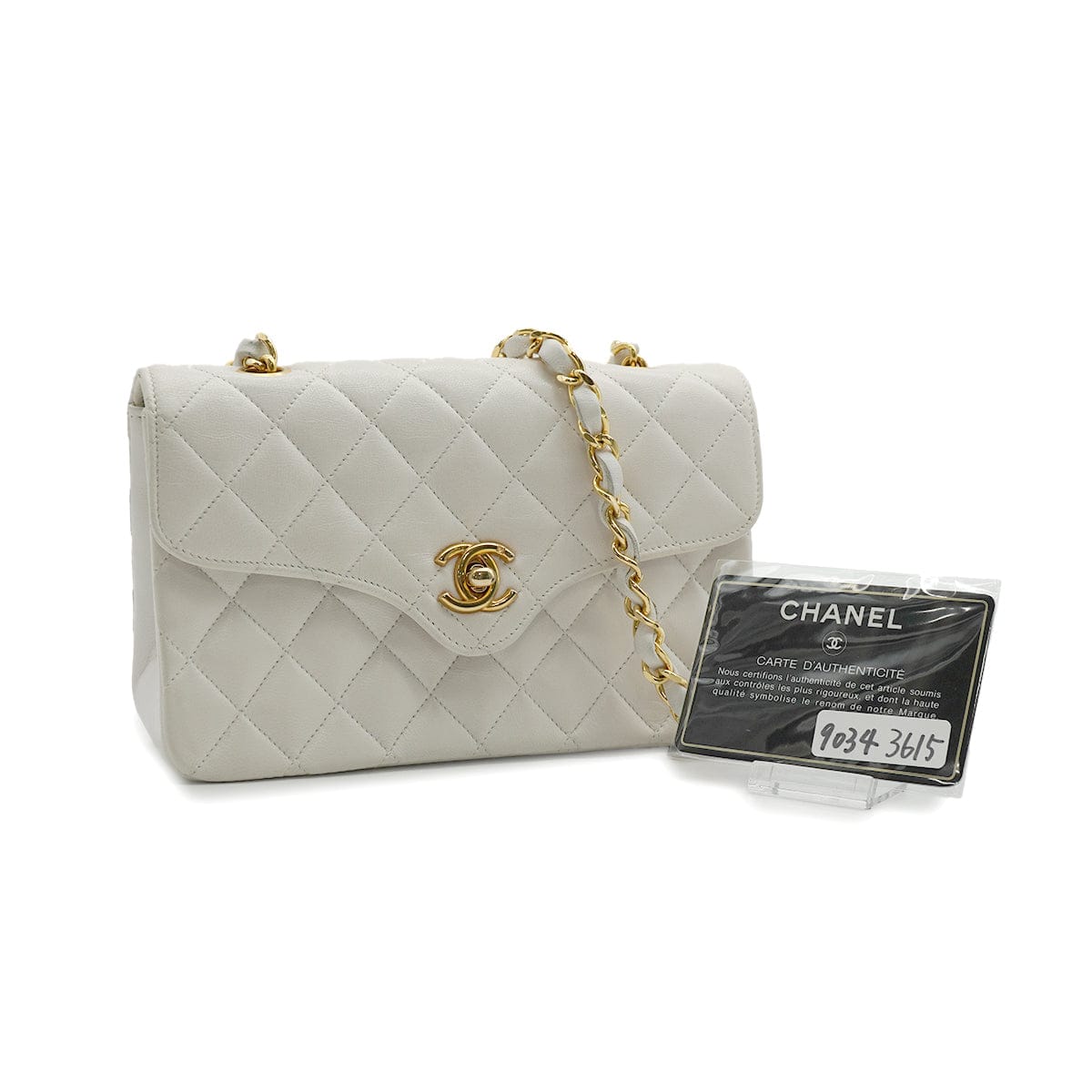 Luxury Promise Japan VINTAGE CHANEL MATELASSE CHAIN SHOULDER HAND BAG WHITE LAMB SKIN GOLD HARDWARE 90343615
