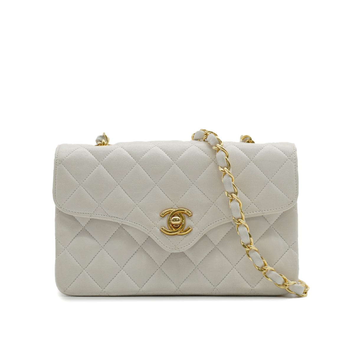 Luxury Promise Japan VINTAGE CHANEL MATELASSE CHAIN SHOULDER HAND BAG WHITE LAMB SKIN GOLD HARDWARE 90343615