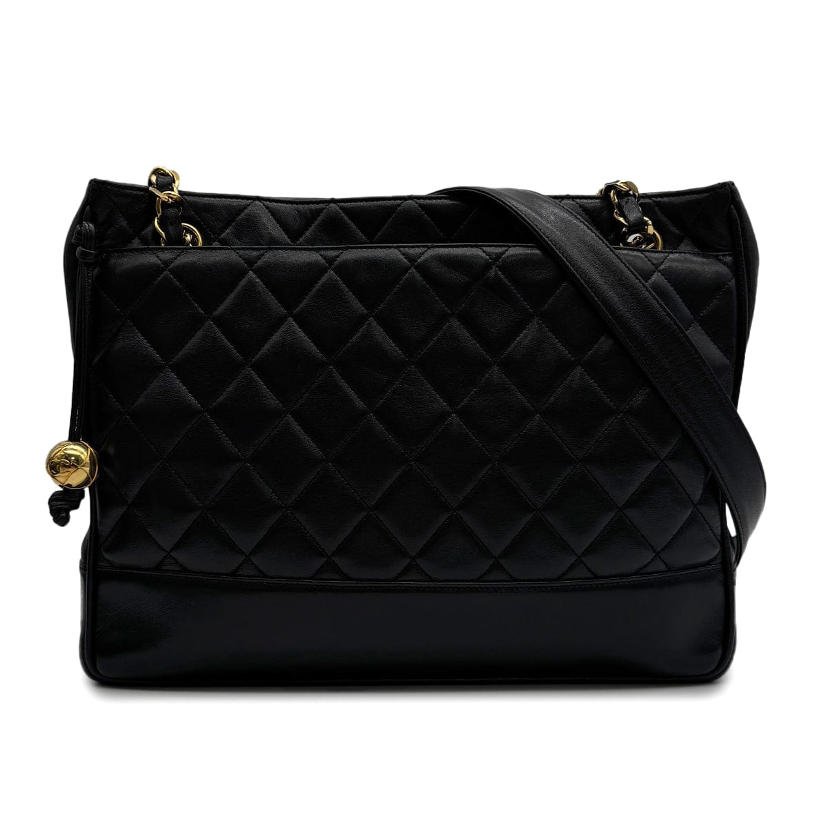 Luxury Promise Japan VINTAGE CHANEL MATELASSE CHAIN TOTE BAG BLACK LAMB SKIN GOLD HARDWARE 90313541