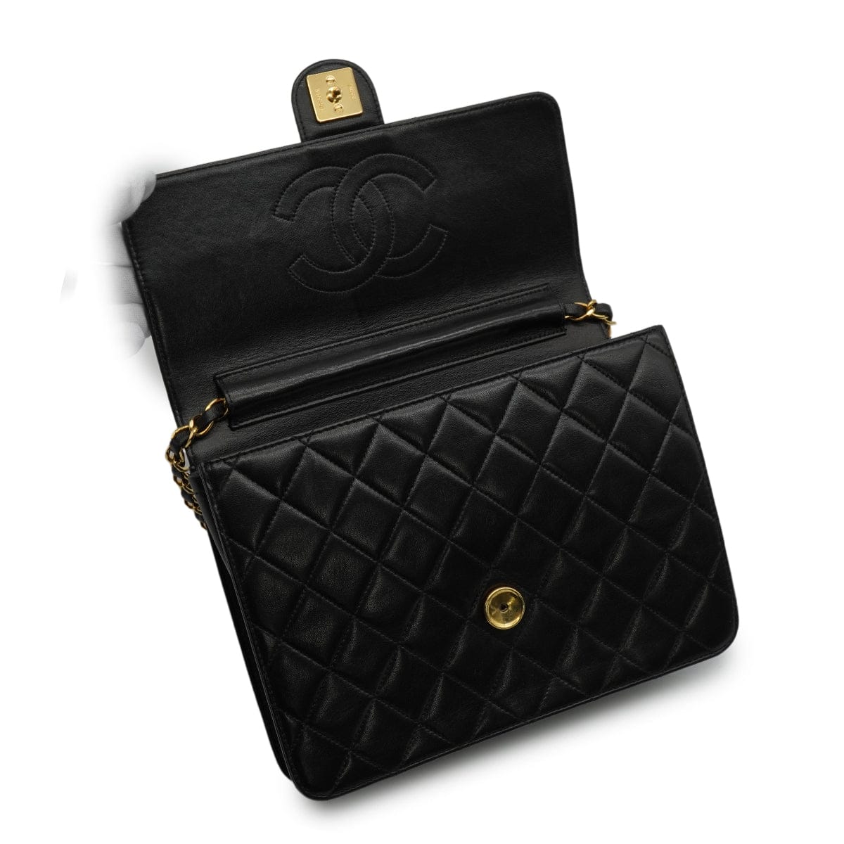 VINTAGE CHANEL MATELASSE COCOMARK PUSH LOCK CHAIN SHOULDER BAG BLACK LAMB SKIN GOLD HARDWARE 90346098