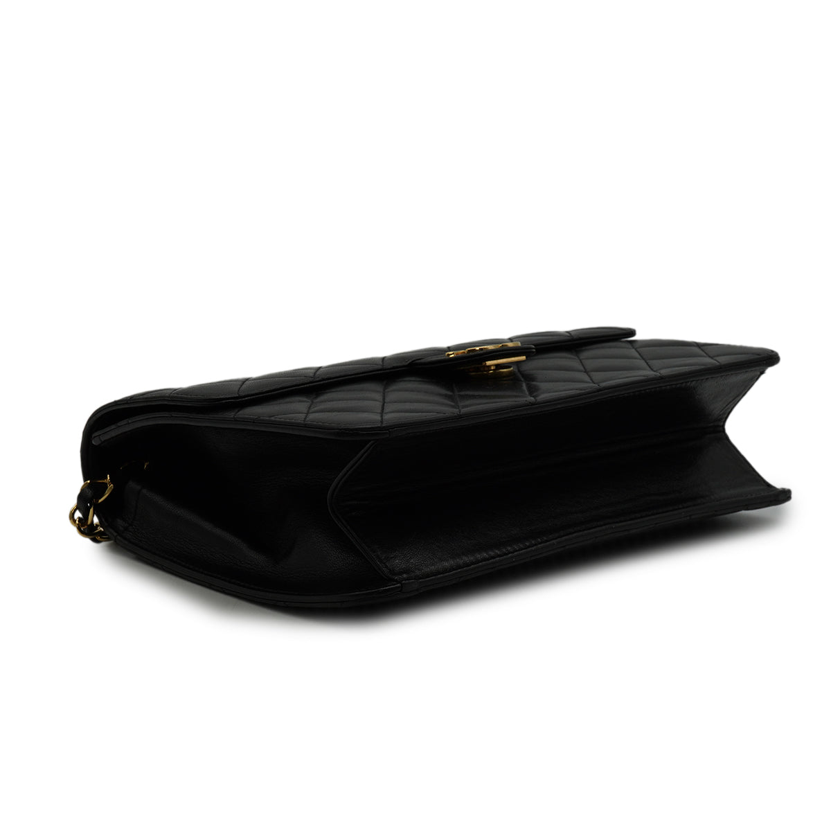 VINTAGE CHANEL MATELASSE COCOMARK PUSH LOCK CHAIN SHOULDER BAG BLACK LAMB SKIN GOLD HARDWARE 90346098