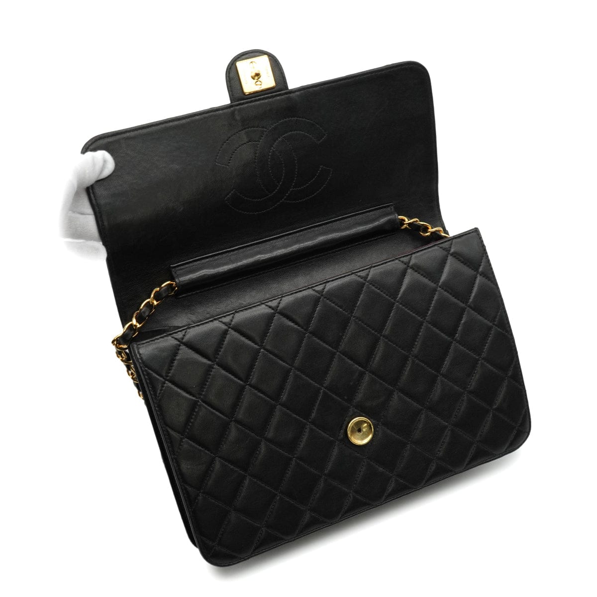 Luxury Promise Japan VINTAGE CHANEL MATELASSE COCOMARK PUSH LOCK CHAIN SHOULDER BAG BLACK LAMB SKIN GOLD HARDWARE 90346131
