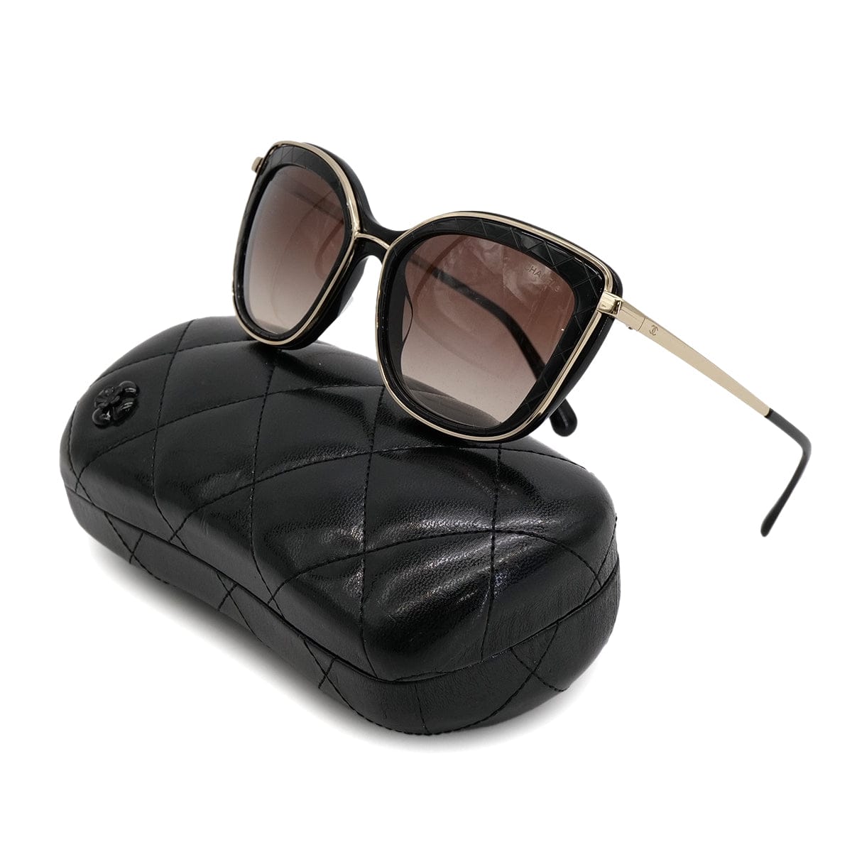 Luxury Promise Japan VINTAGE CHANEL MATELASSE COCOMARK SUNGLASSES BLACK BROWN EYEWEAR 90324123