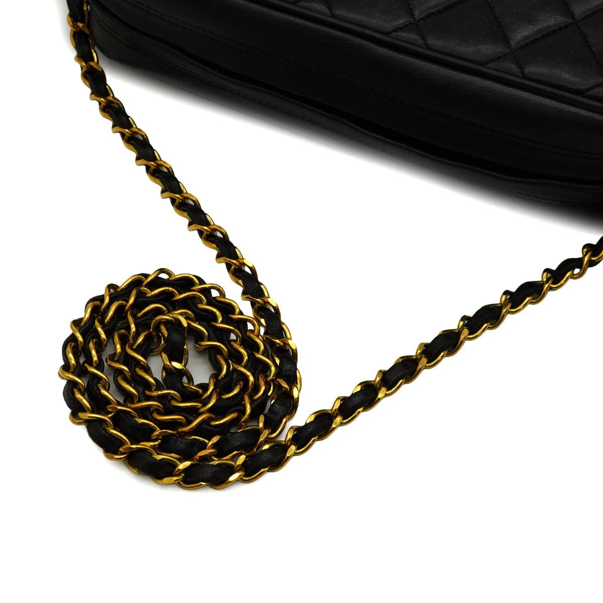 Luxury Promise Japan VINTAGE CHANEL MATELASSE FRINGE CHAIN SHUOLDER BAG BLACK LAMB SKIN GOLD HARDWARE 90344387