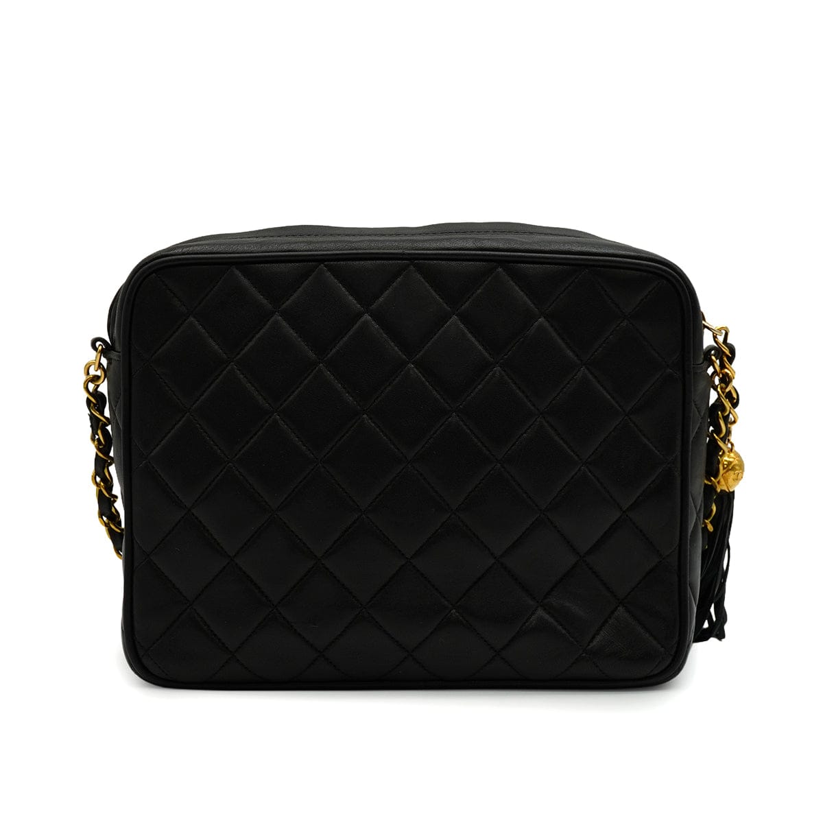 Luxury Promise Japan VINTAGE CHANEL MATELASSE FRINGE CHAIN SHUOLDER BAG BLACK LAMB SKIN GOLD HARDWARE 90344387