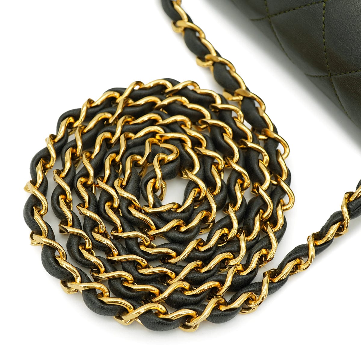 Luxury Promise Japan VINTAGE CHANEL MATELASSE FULL FLAP CHAIN SHOULDER BAG DARK GREEN LAMB SKIN GOLD HARDWARE 90328119