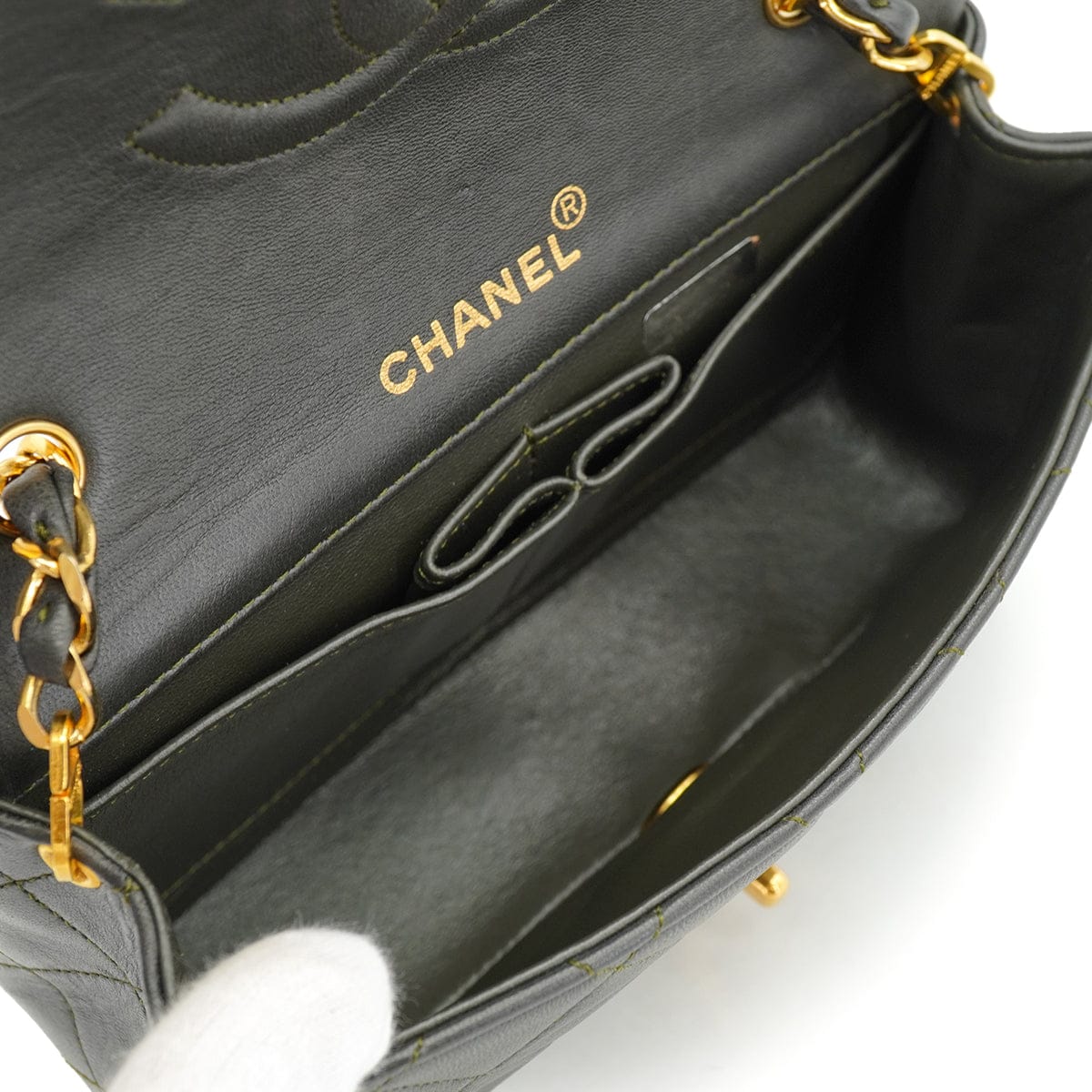 Luxury Promise Japan VINTAGE CHANEL MATELASSE FULL FLAP CHAIN SHOULDER BAG DARK GREEN LAMB SKIN GOLD HARDWARE 90328119