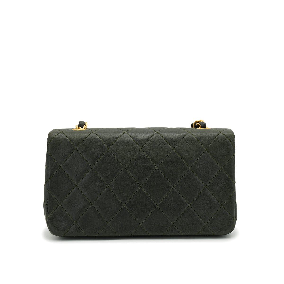 Luxury Promise Japan VINTAGE CHANEL MATELASSE FULL FLAP CHAIN SHOULDER BAG DARK GREEN LAMB SKIN GOLD HARDWARE 90328119