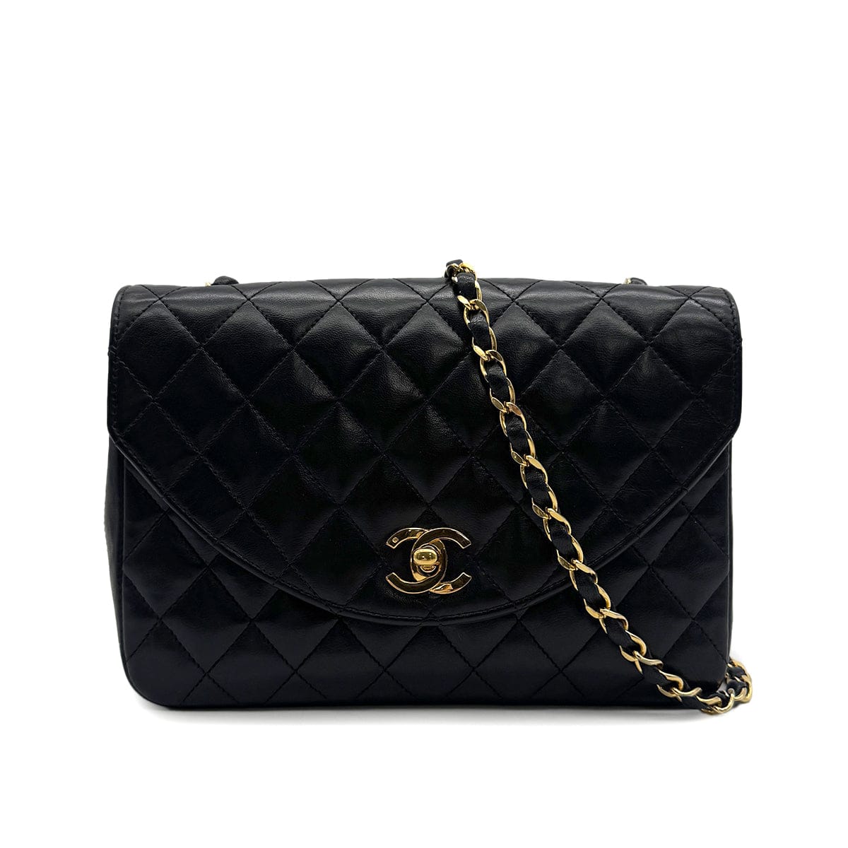 Luxury Promise Japan VINTAGE CHANEL MATELASSE HALF MOON CHAIN SHOULDER BAG BLACK LAMB SKIN 90323978