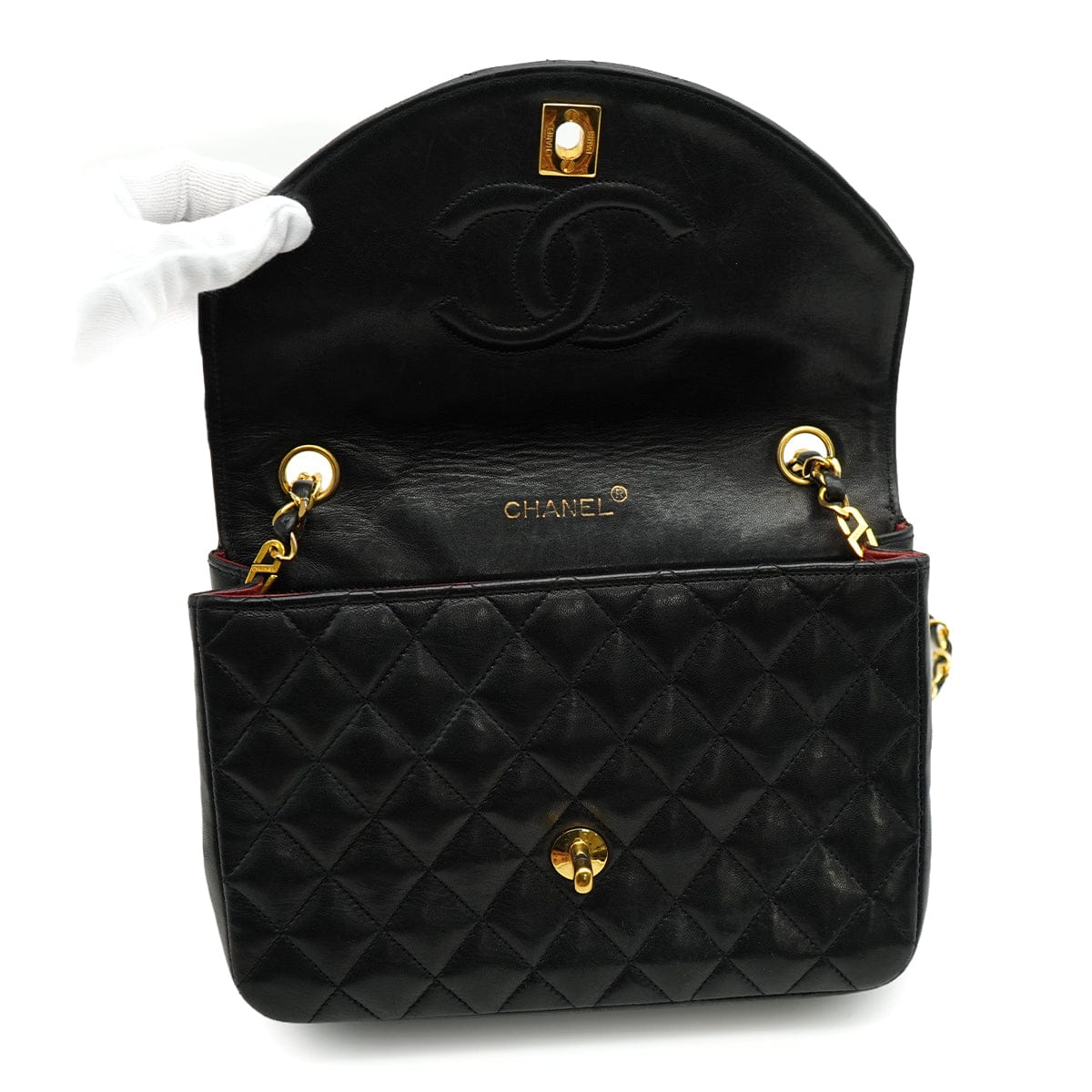 Luxury Promise Japan VINTAGE CHANEL MATELASSE HALF MOON CHAIN SHOULDER BAG BLACK LAMB SKIN 90344086