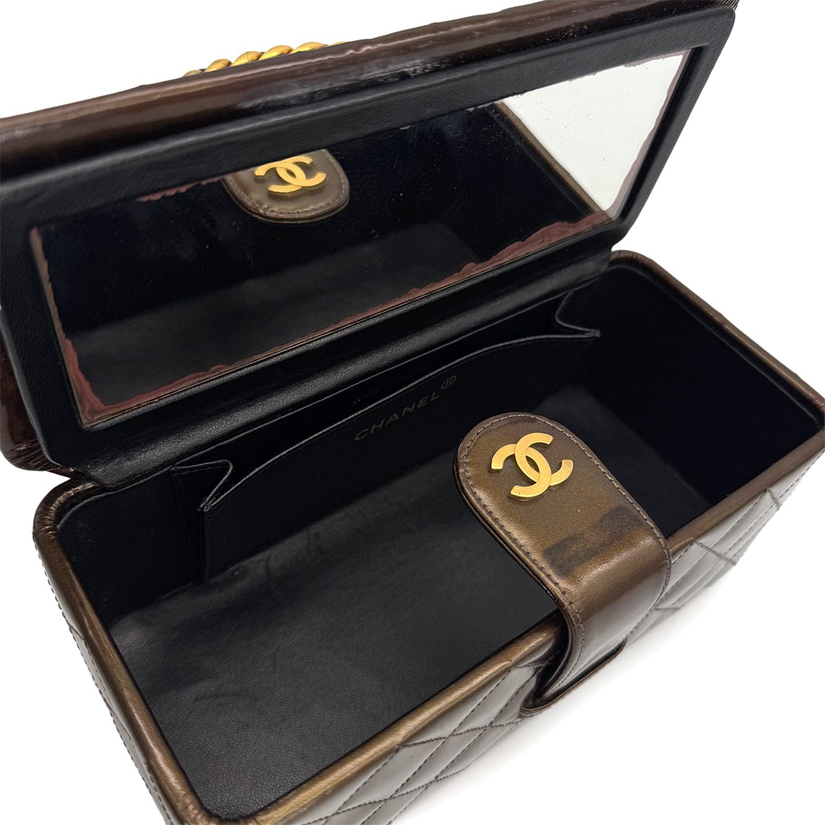 Luxury Promise Japan VINTAGE CHANEL MATELASSE HAND BAG BROWN LEATHER GOLD HARDWARE 90313327