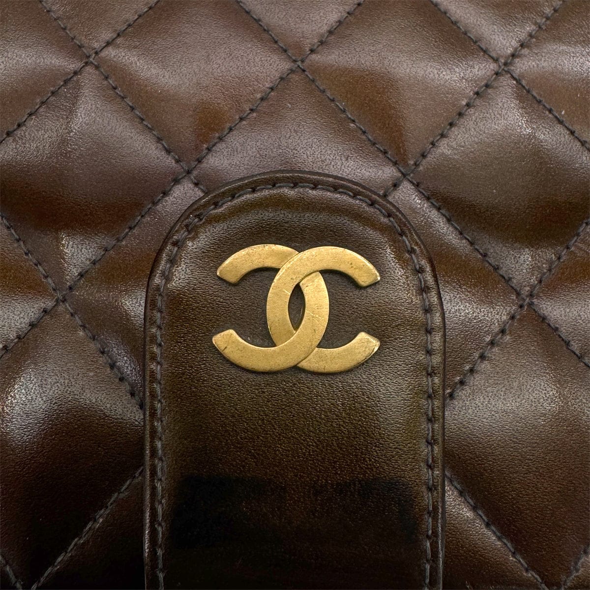 Luxury Promise Japan VINTAGE CHANEL MATELASSE HAND BAG BROWN LEATHER GOLD HARDWARE 90313327