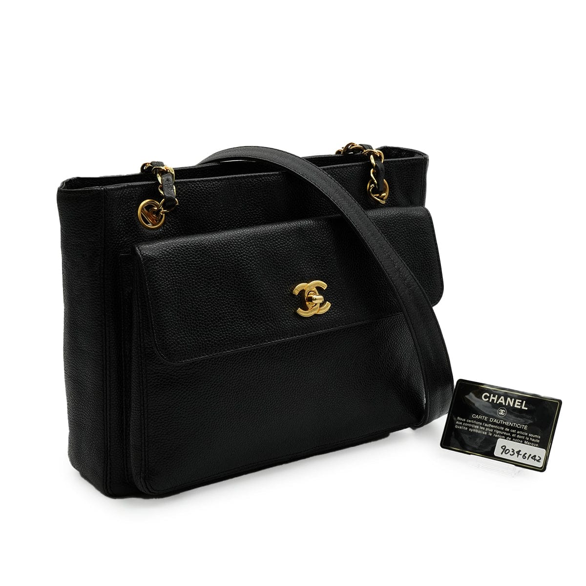 Luxury Promise Japan VINTAGE CHANEL MATELASSE SHOULDER BAG BLACK CAVIAR SKIN GOLD HARDWARE 90346142