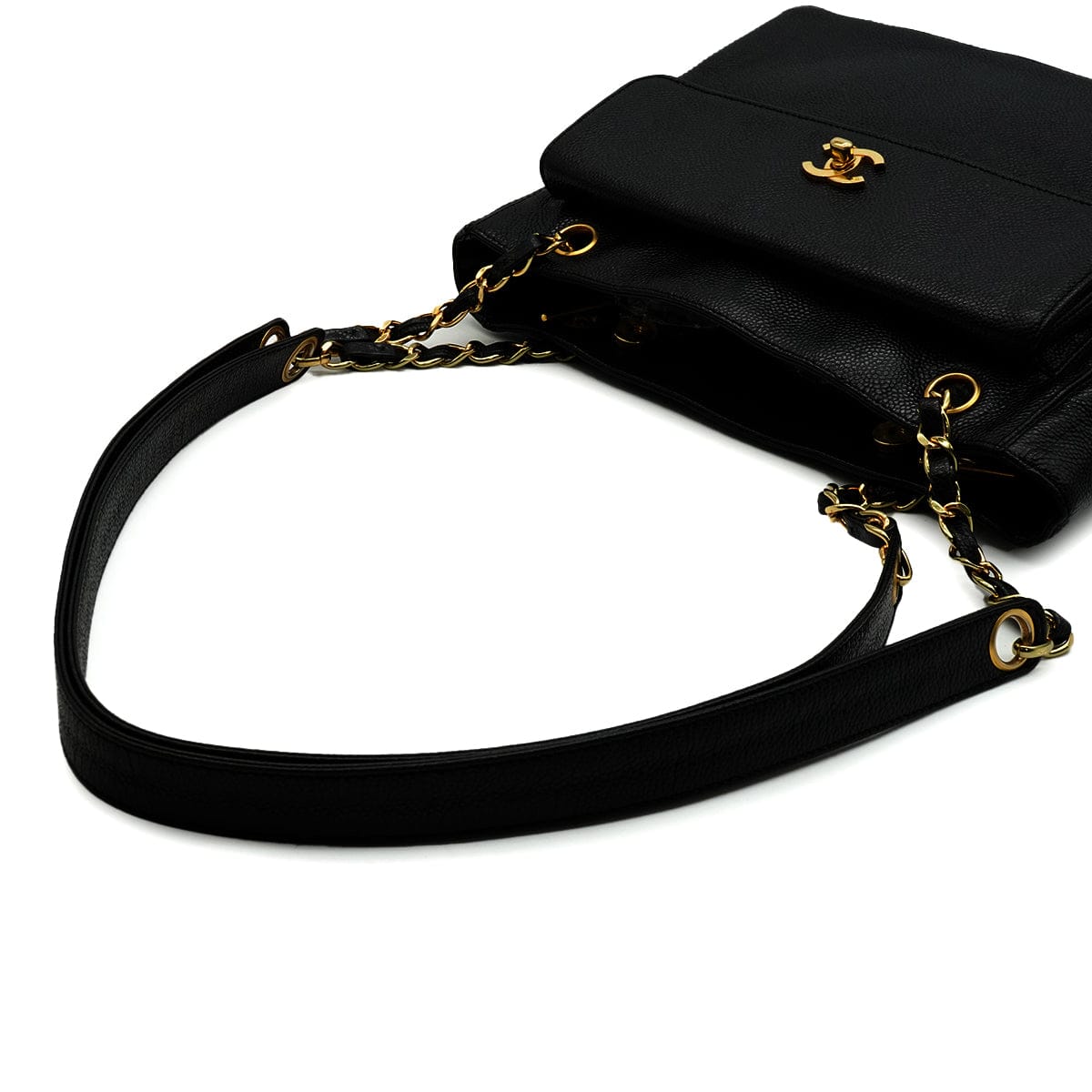 Luxury Promise Japan VINTAGE CHANEL MATELASSE SHOULDER BAG BLACK CAVIAR SKIN GOLD HARDWARE 90346142