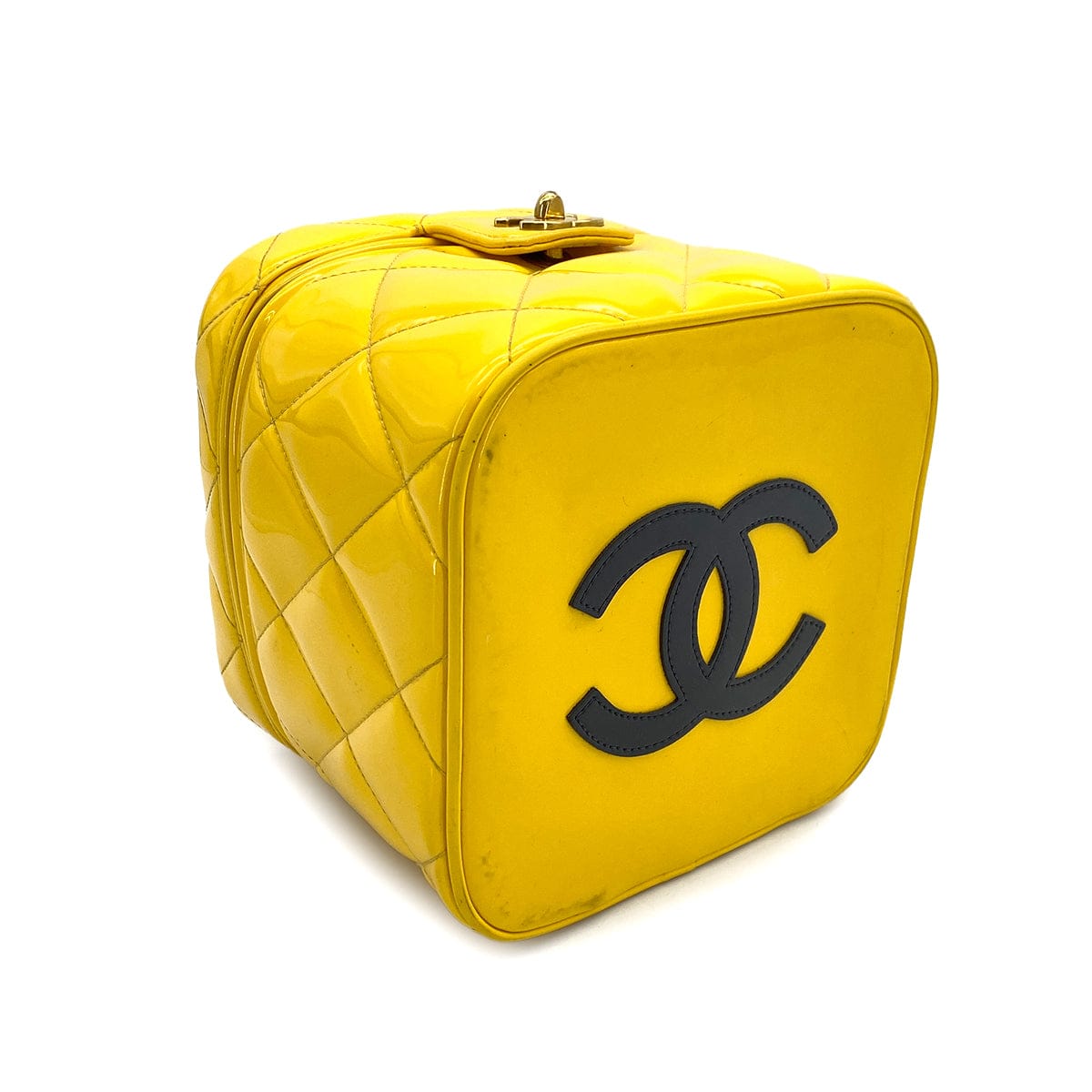 Luxury Promise Japan VINTAGE CHANEL MATELASSE VANITY HAND BAG YELLOW ENAMEL GOLD HARDWARE 90313408