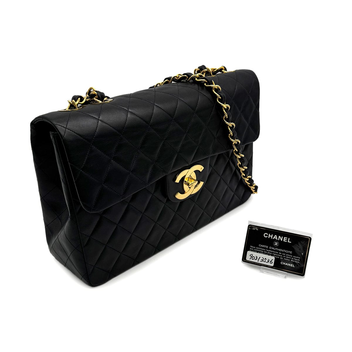 Luxury Promise Japan VINTAGE CHANEL MAXI MATELASSE 34 CHAIN SHOULDER BAG BLACK LAMB SKIN GOLD HARDWARE 90313536
