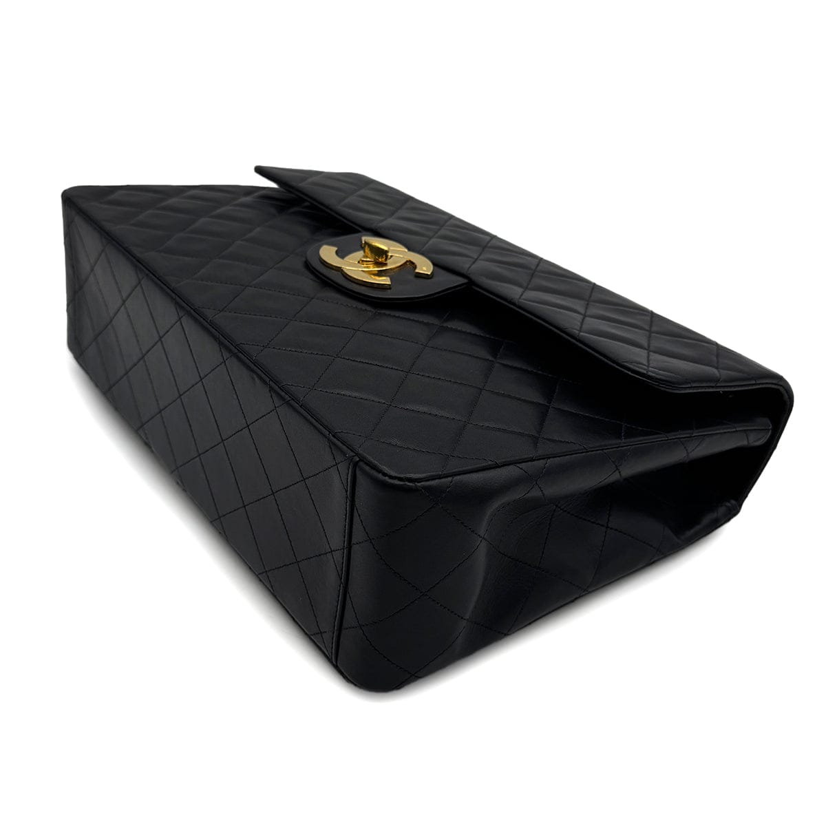 Luxury Promise Japan VINTAGE CHANEL MAXI MATELASSE 34 CHAIN SHOULDER BAG BLACK LAMB SKIN GOLD HARDWARE 90313536