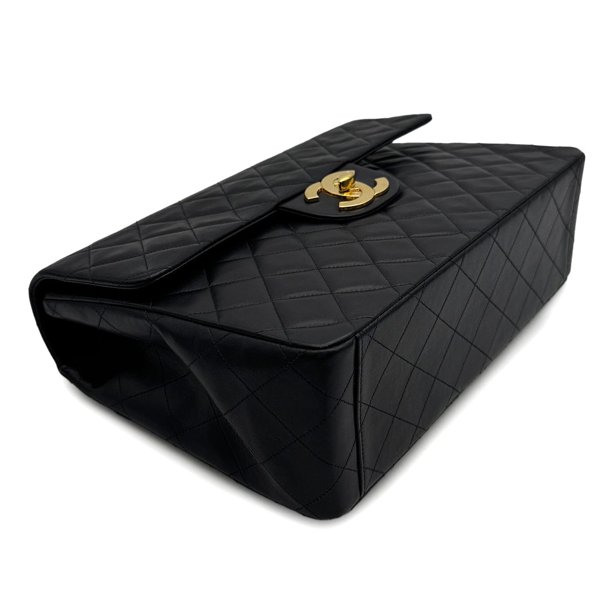 Luxury Promise Japan VINTAGE CHANEL MAXI MATELASSE 34 CHAIN SHOULDER BAG BLACK LAMB SKIN GOLD HARDWARE 90313536