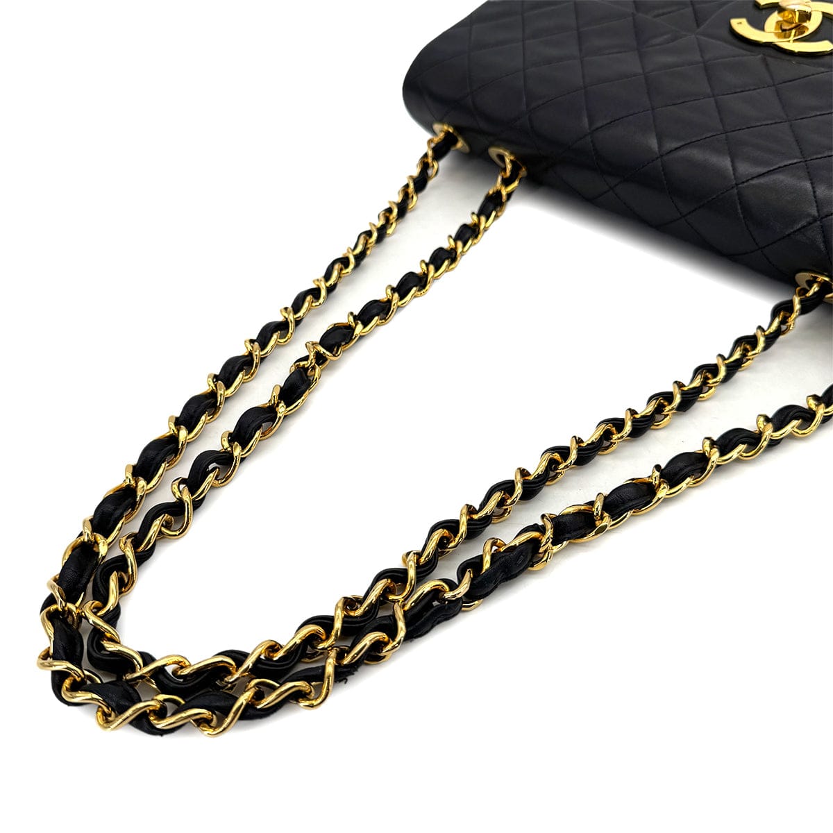 Luxury Promise Japan VINTAGE CHANEL MAXI MATELASSE 34 CHAIN SHOULDER BAG BLACK LAMB SKIN GOLD HARDWARE 90318289