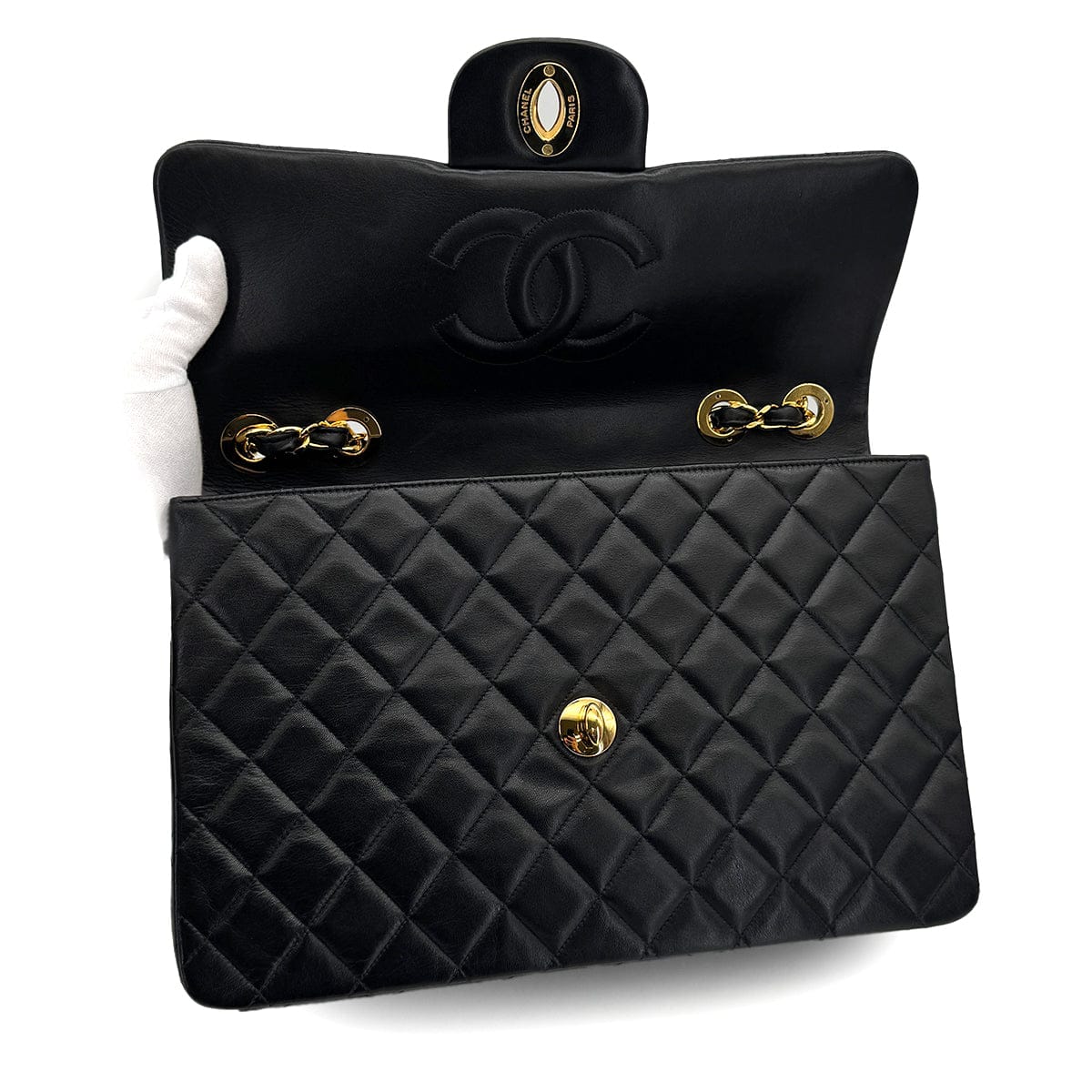 Luxury Promise Japan VINTAGE CHANEL MAXI MATELASSE 34 CHAIN SHOULDER BAG BLACK LAMB SKIN GOLD HARDWARE 90322910