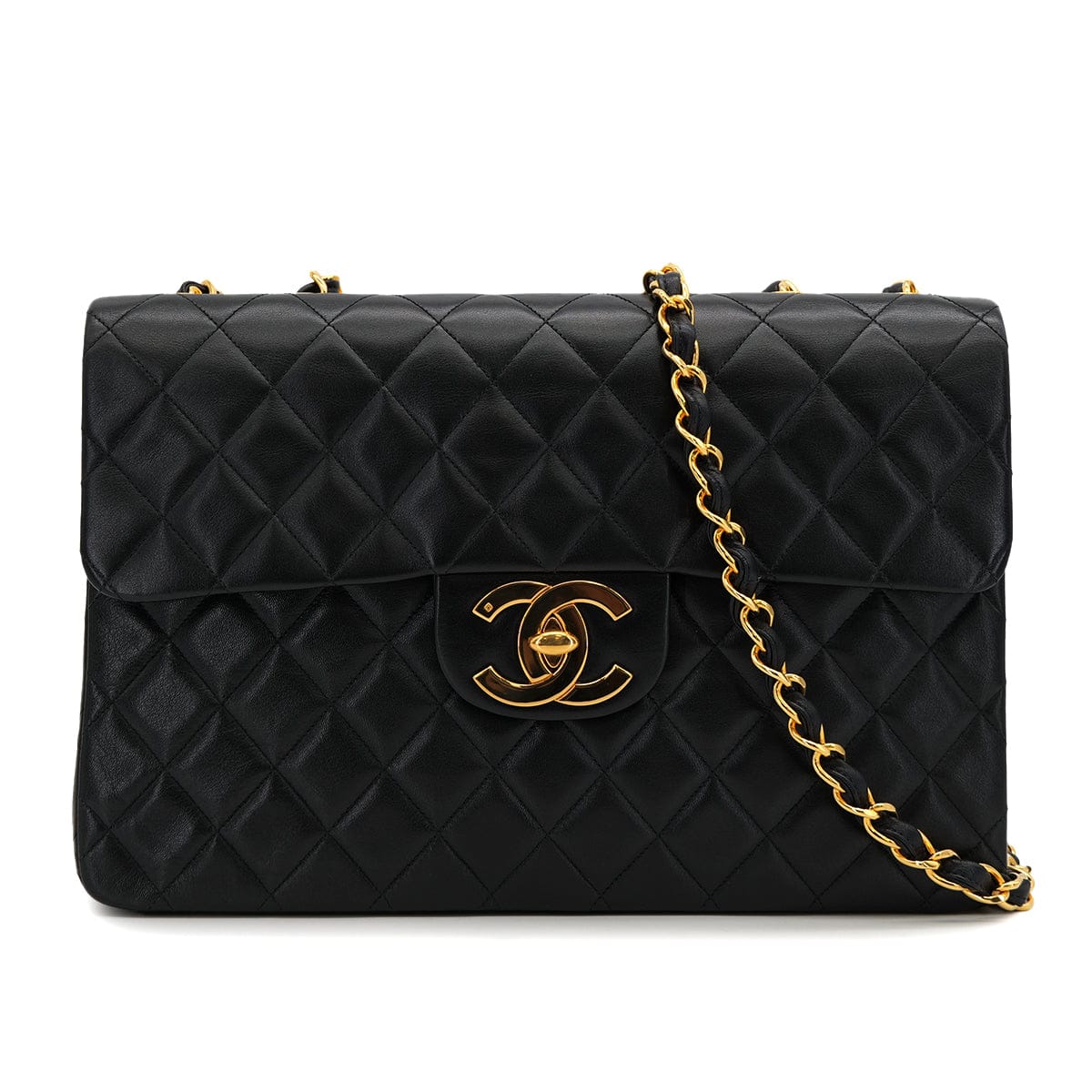 Luxury Promise Japan VINTAGE CHANEL MAXI MATELASSE 34 CHAIN SHOULDER BAG BLACK LAMB SKIN GOLD HARDWARE 90322910
