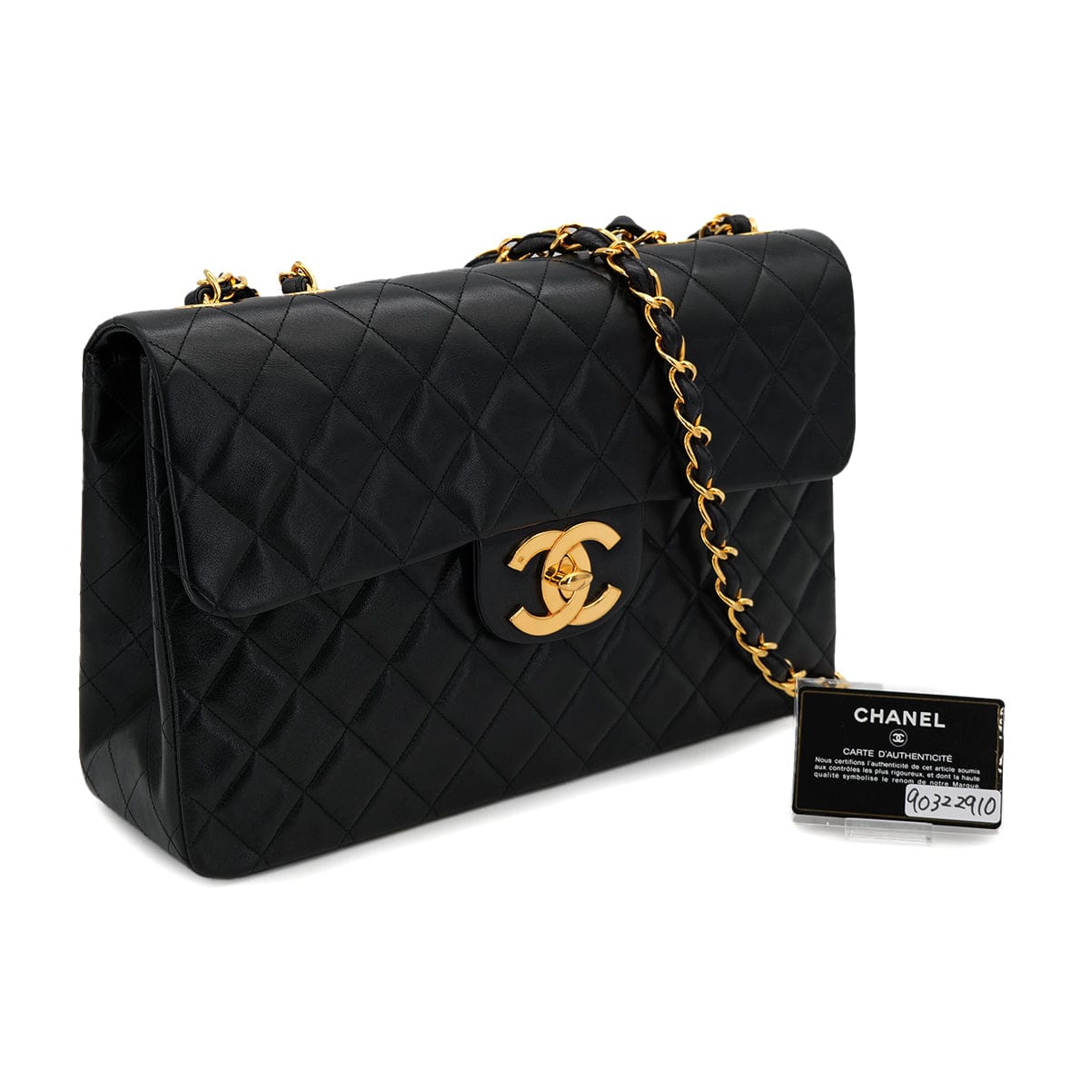 Luxury Promise Japan VINTAGE CHANEL MAXI MATELASSE 34 CHAIN SHOULDER BAG BLACK LAMB SKIN GOLD HARDWARE 90322910