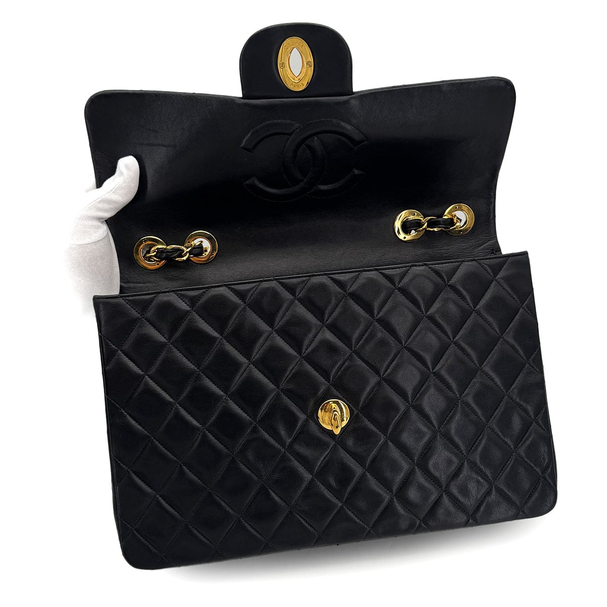 Luxury Promise Japan VINTAGE CHANEL MAXI MATELASSE 34 CHAIN SHOULDER BAG BLACK LAMB SKIN GOLD HARDWARE 90323455