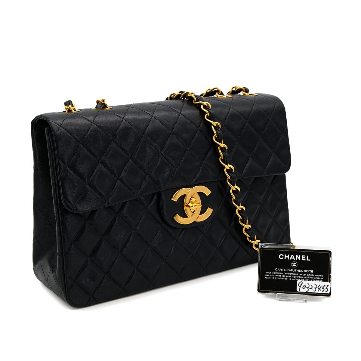 Luxury Promise Japan VINTAGE CHANEL MAXI MATELASSE 34 CHAIN SHOULDER BAG BLACK LAMB SKIN GOLD HARDWARE 90323455