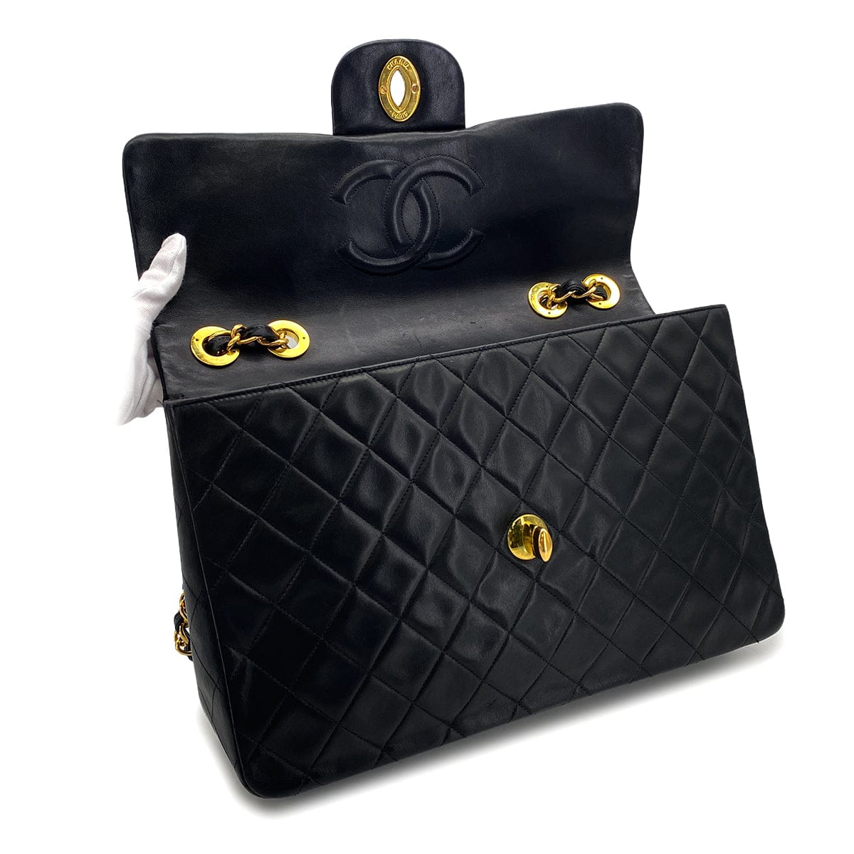 Luxury Promise Japan VINTAGE CHANEL MAXI MATELASSE 34 CHAIN SHOULDER BAG BLACK LAMB SKIN GOLD HARDWARE 90323982