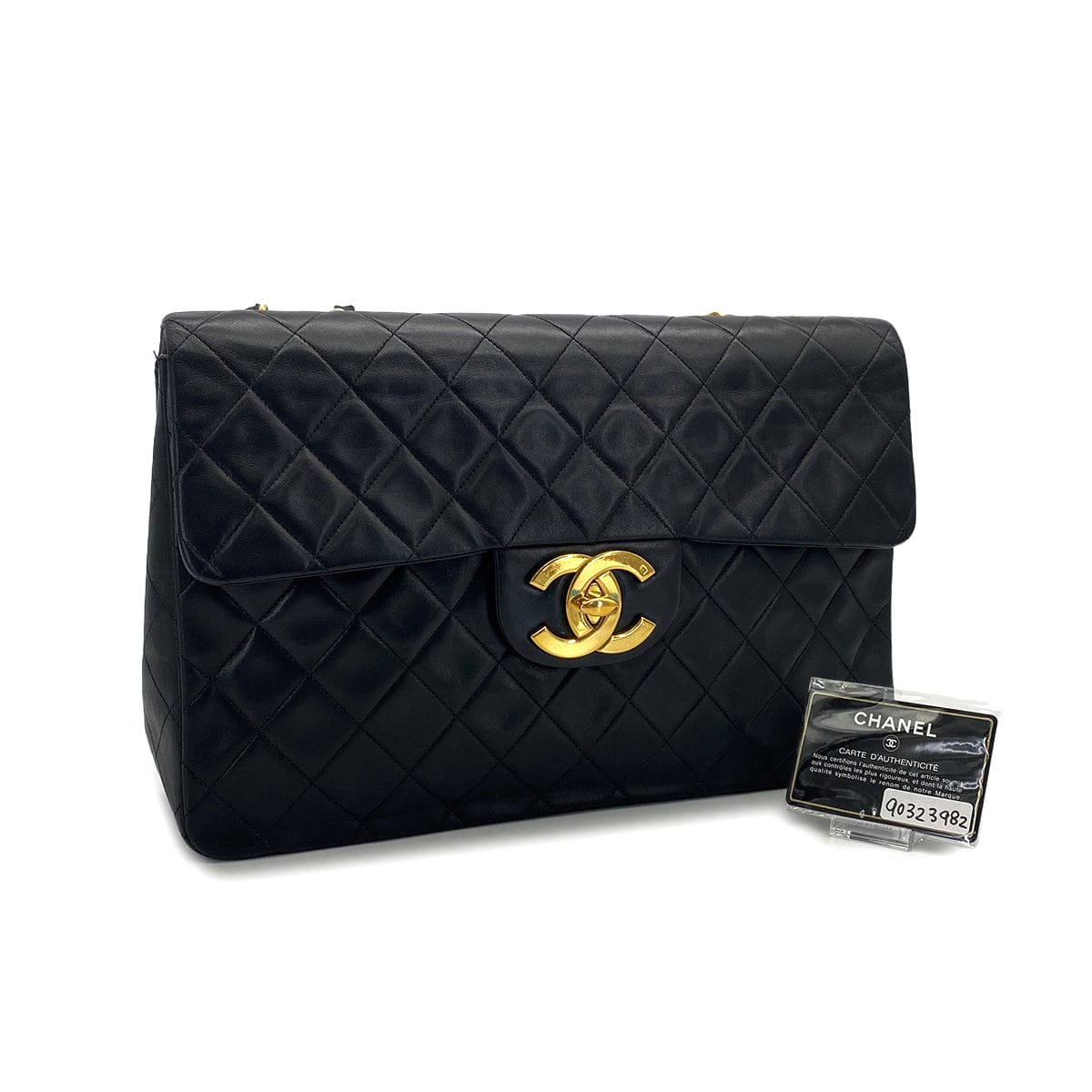 Luxury Promise Japan VINTAGE CHANEL MAXI MATELASSE 34 CHAIN SHOULDER BAG BLACK LAMB SKIN GOLD HARDWARE 90323982