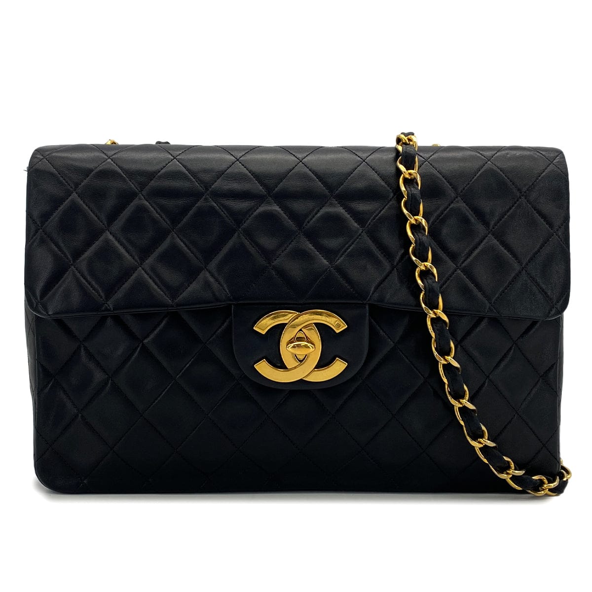 Luxury Promise Japan VINTAGE CHANEL MAXI MATELASSE 34 CHAIN SHOULDER BAG BLACK LAMB SKIN GOLD HARDWARE 90323982