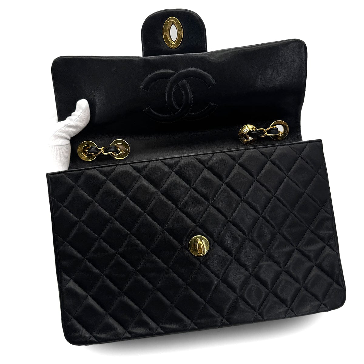 Luxury Promise Japan VINTAGE CHANEL MAXI MATELASSE 34 CHAIN SHOULDER BAG BLACK LAMB SKIN GOLD HARDWARE 90325320