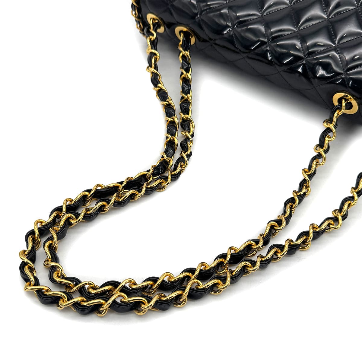 Luxury Promise Japan VINTAGE CHANEL MAXI MATELASSE 34 CHAIN SHOULDER BAG BLACK PATENT LEATHER GOLD HARDWARE 90318756
