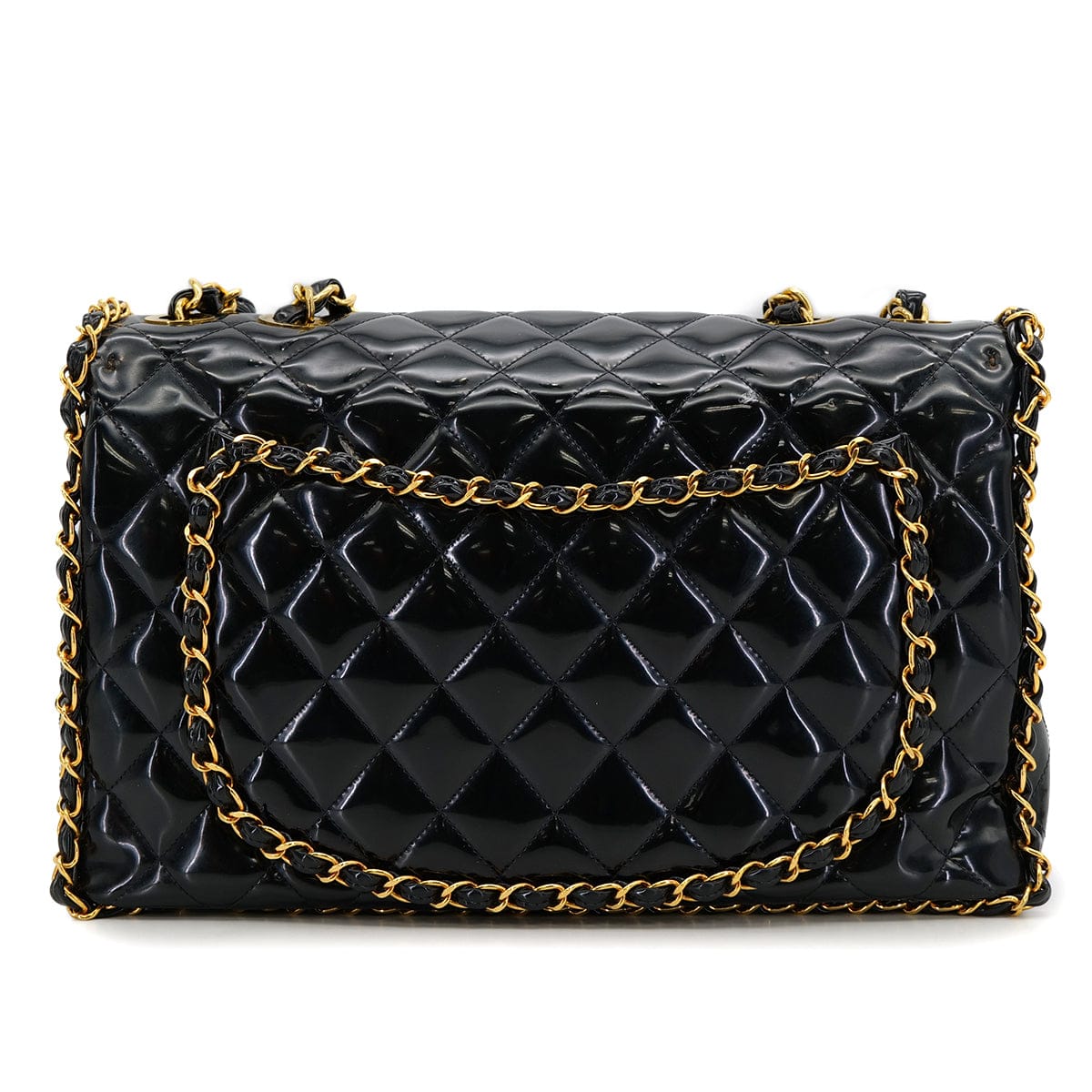 Luxury Promise Japan VINTAGE CHANEL MAXI MATELASSE 34 CHAIN SHOULDER BAG BLACK PATENT LEATHER GOLD HARDWARE 90318756