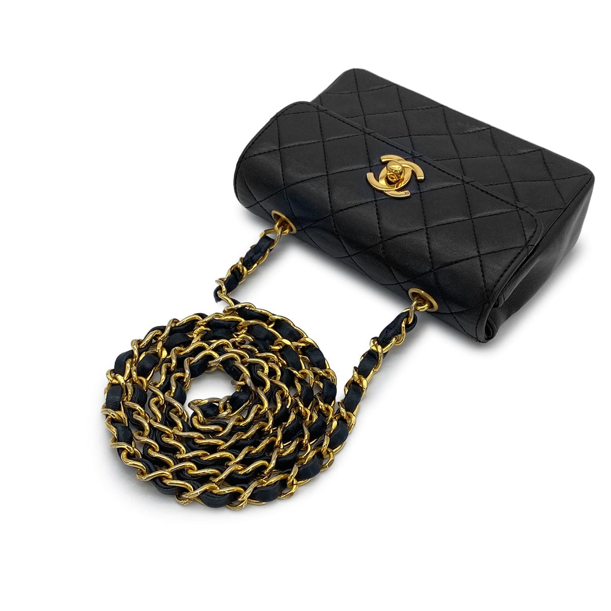 Luxury Promise Japan VINTAGE CHANEL MINI MATELASSE CHAIN SHOULDER BAG BLACK LAMB SKIN GOLD HARDWARE 90315020