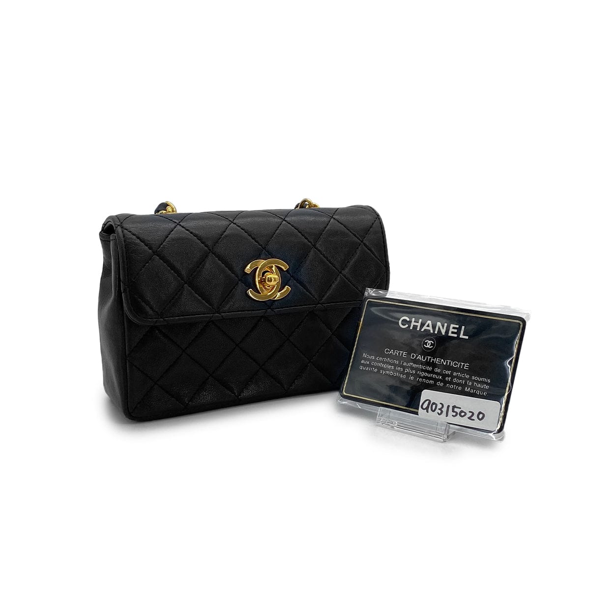 Luxury Promise Japan VINTAGE CHANEL MINI MATELASSE CHAIN SHOULDER BAG BLACK LAMB SKIN GOLD HARDWARE 90315020