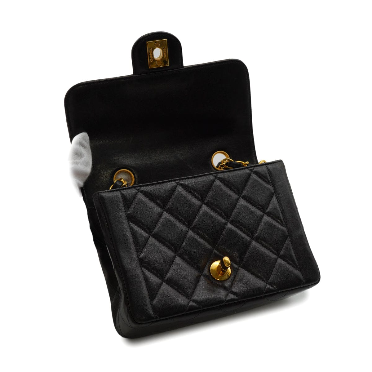 Luxury Promise Japan VINTAGE CHANEL MINI MATELASSE CHAIN SHOULDER BAG BLACK LAMB SKIN GOLD HARDWARE 90345156