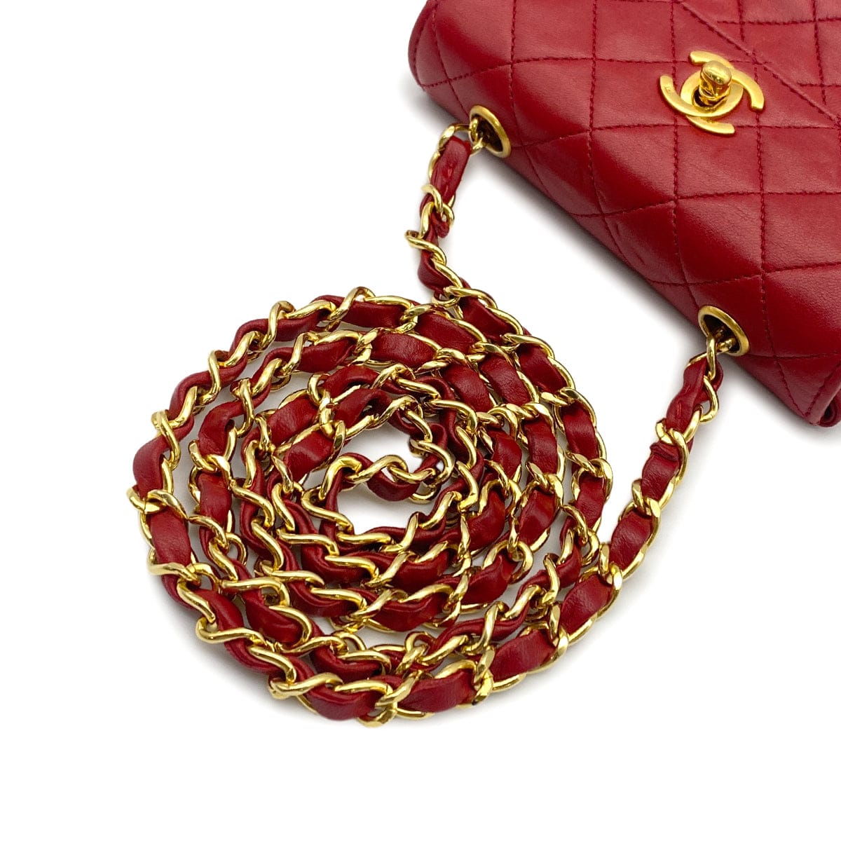 Luxury Promise Japan VINTAGE CHANEL MINI MATELASSE CHAIN SHOULDER BAG RED LAMB SKIN GOLD HARDWARE 90325272