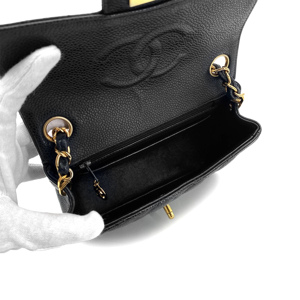 Luxury Promise Japan VINTAGE CHANEL MINI SQUARE 17 CHAIN SHOULDER BAG BLACK CAVIAR SKIN GOLD HARDWARE 90322283