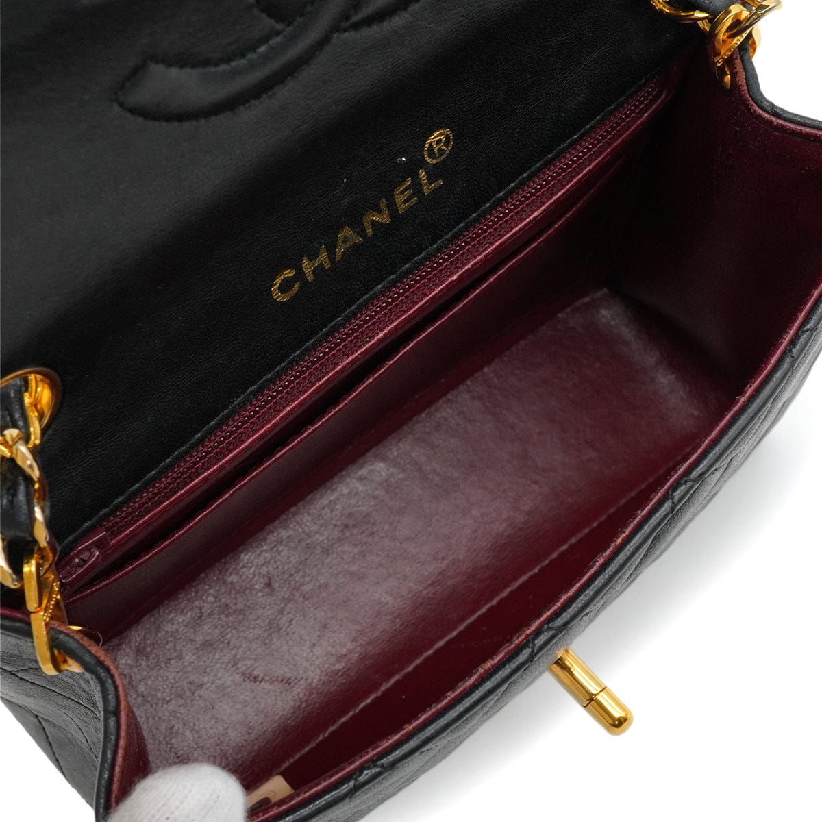 Luxury Promise Japan VINTAGE CHANEL MINI SQUARE 17 CHAIN SHOULDER BAG BLACK LAMB SKIN GOLD HARDWARE 90343923