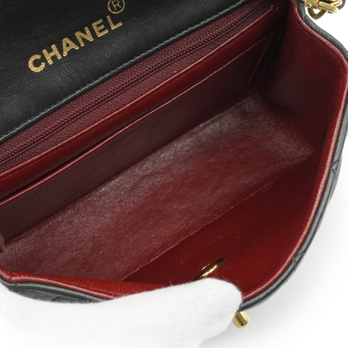 Luxury Promise Japan VINTAGE CHANEL MINI SQUARE 17 CHAIN SHOULDER BAG BLACK LAMB SKIN GOLD HARDWARE 90346134