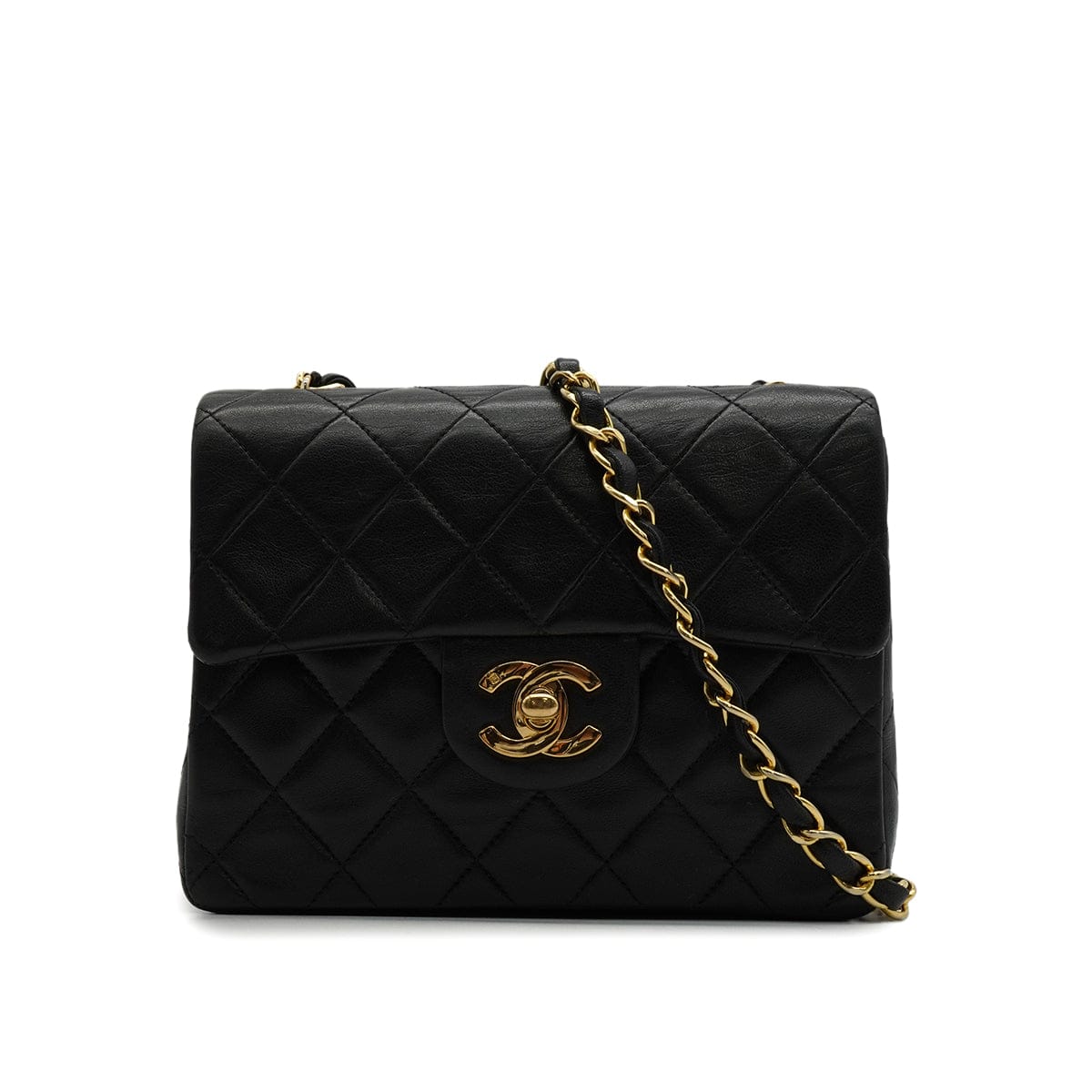 Luxury Promise Japan VINTAGE CHANEL MINI SQUARE 17 CHAIN SHOULDER BAG BLACK LAMB SKIN GOLD HARDWARE 90346134