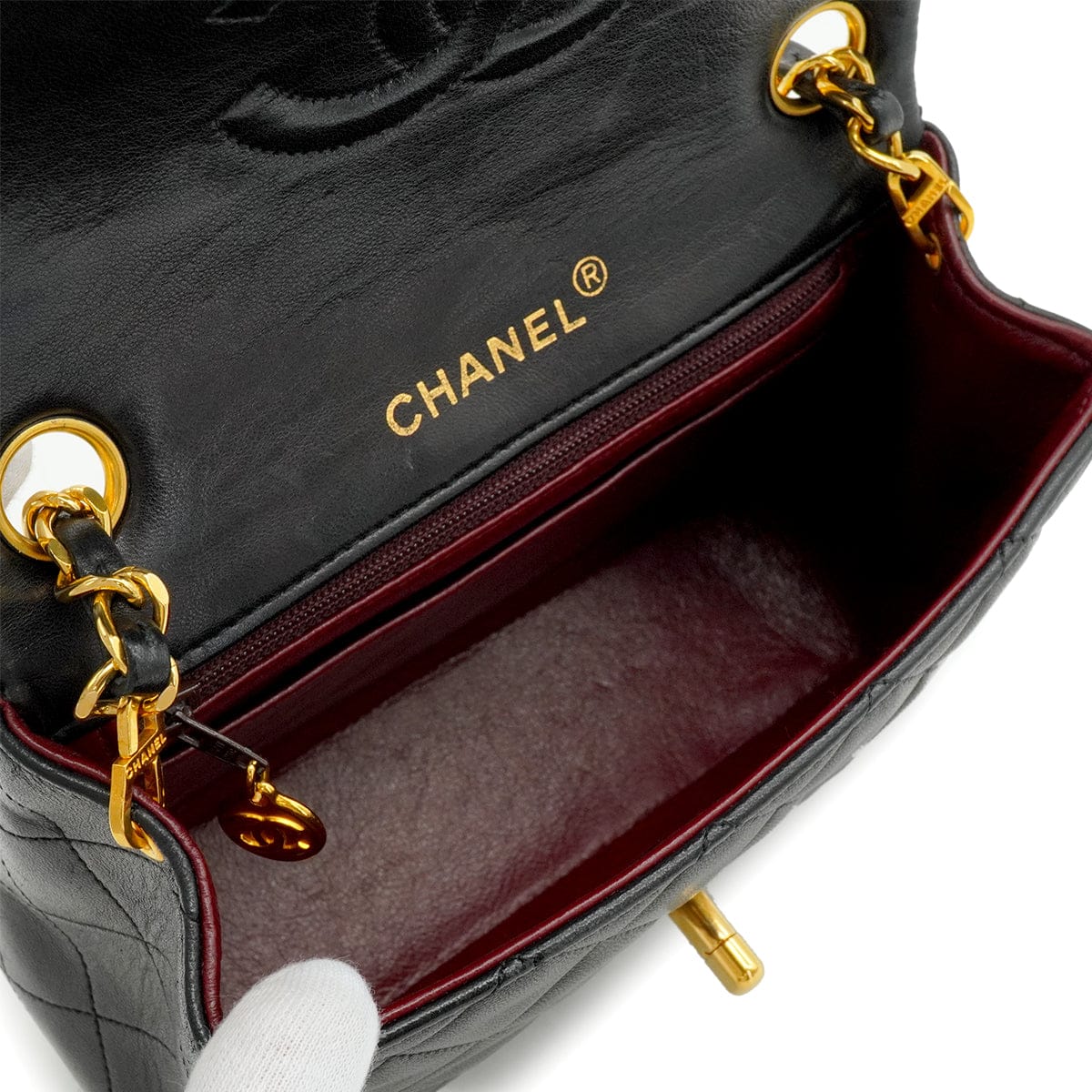 Luxury Promise Japan VINTAGE CHANEL MINI SQUARE 17 CHAIN SHOULDER BAG BLACK LAMB SKIN GOLD HARDWARE 90346665