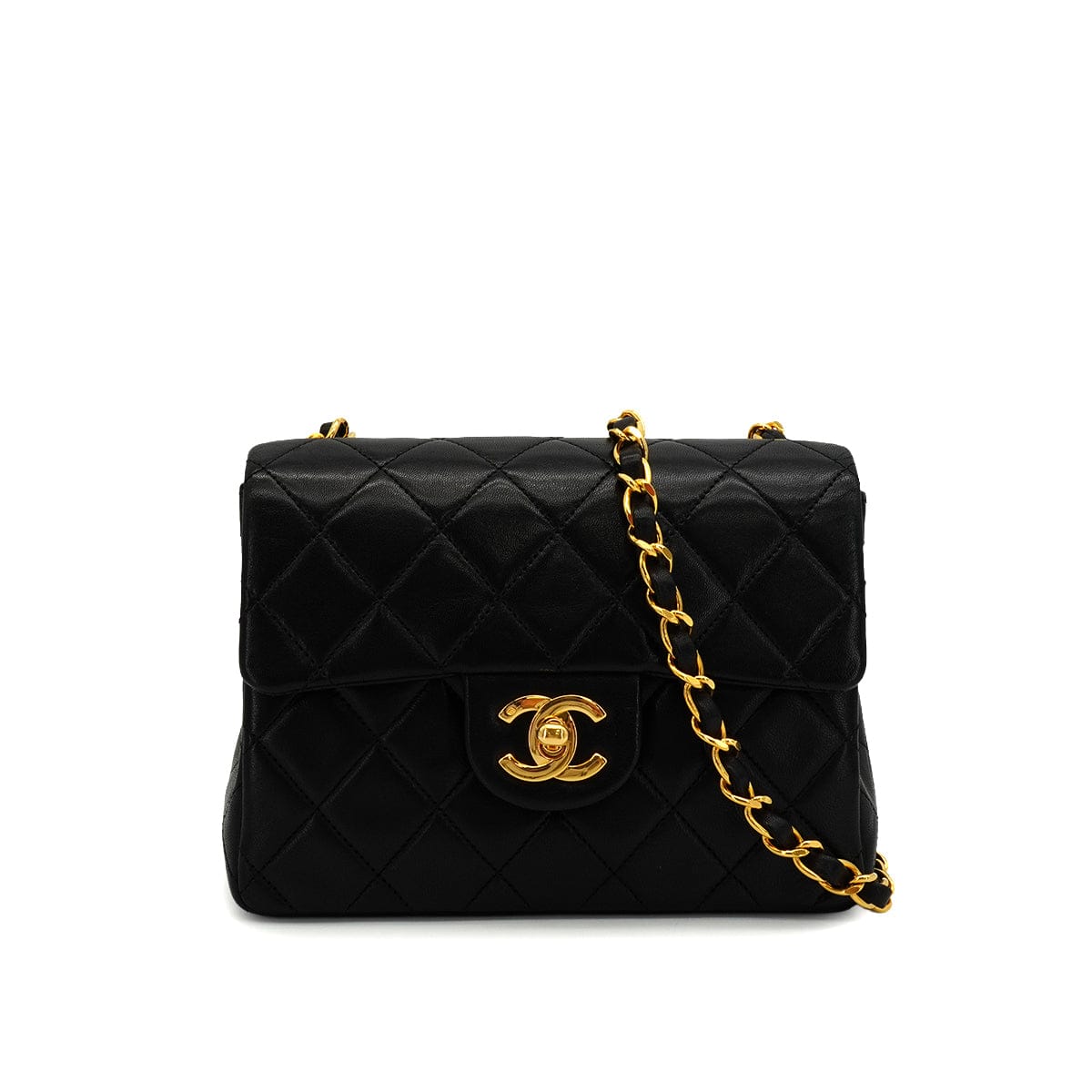 Luxury Promise Japan VINTAGE CHANEL MINI SQUARE 17 CHAIN SHOULDER BAG BLACK LAMB SKIN GOLD HARDWARE 90346665