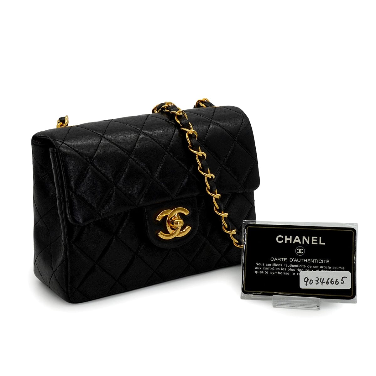 Luxury Promise Japan VINTAGE CHANEL MINI SQUARE 17 CHAIN SHOULDER BAG BLACK LAMB SKIN GOLD HARDWARE 90346665
